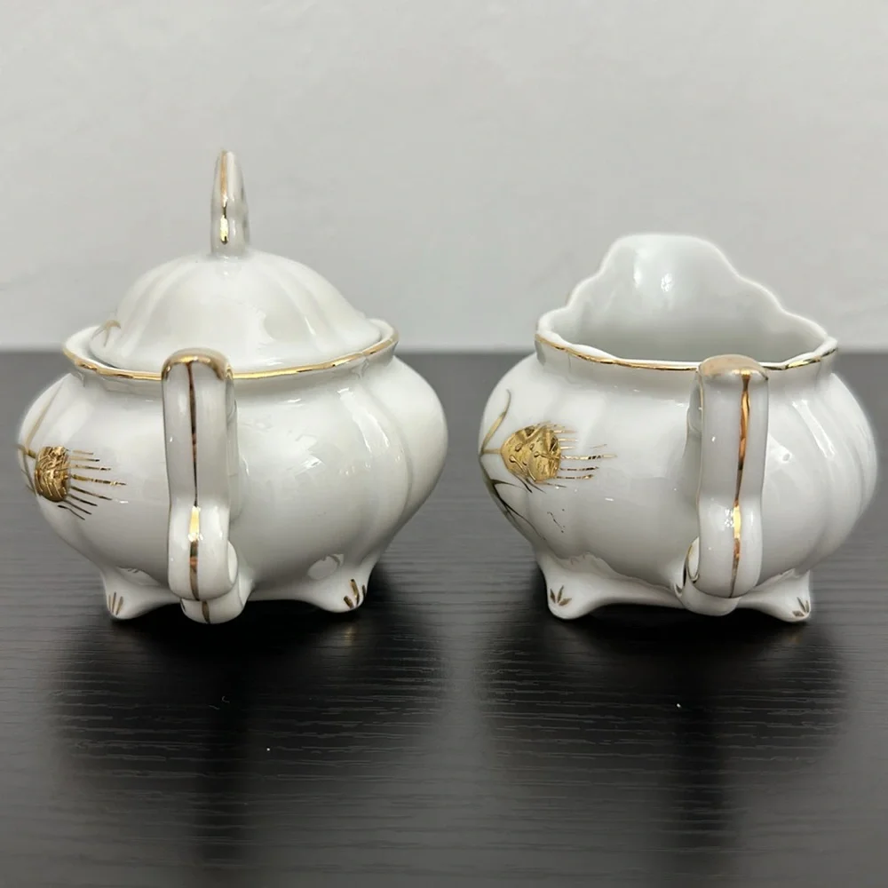 Lefton China Wheat #20120 Demitasse (mini) Cream & Lidded Sugar Bowl Gold Accent